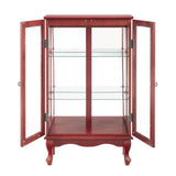 CKEASEAN Curio Cabinet with Tempered Glass Doors, Corner Display Cabinet with Lights,China Storage Cabinet with Mirrored Back Panel and Adjustable Shelves for Bedroom, Living Room (Cherry) CKEASEAN