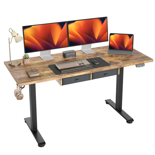 Agilestic Standing Desk with 2 Drawers, Adjustable Height Electric Desk with Storage, 63 x 24 Inches Sit Stand Up Computer Table for Work Office Home, Rustic Brown