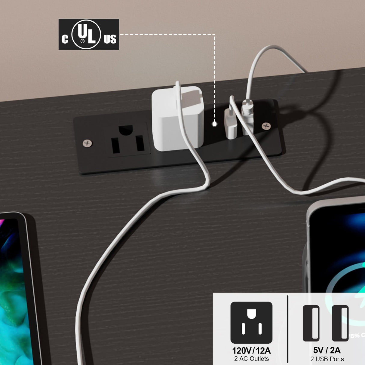 OTUTUMUS 5 Drawer Tall Dresser with Power Outlets & LED Lights, Black Dresser with Embedded Handle, Modern Wood Dresser for Bedroom, Living Room, Hallway OTUTUMUS