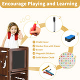 TOETOL Bamboo Kids Step Stool for Kitchen Height Adjustable Toddler Standing Tower with Keeper and Black & White Activity Board TOETOL