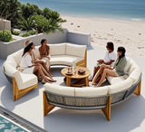 Quarte Outdoor Acacia Wood Round Sofa Set, Half-Moon Sectional Sets with Coffee Table,6-Person Seating Group for Garden, Deck (Beige/Half-Moon*A) Quarte