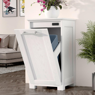 YGIPT Wooden Tilt Out Trash Cabinet, Hidden Trash Can Cabinet 10-Gallon Garbage Cabinet for Kitchen, Living Room & Bathroom White Finish