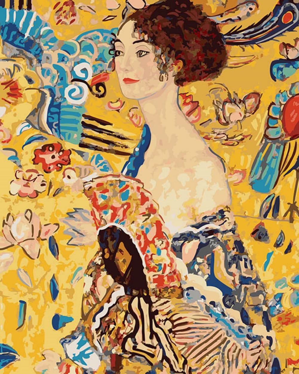 Wowdecor Paint by Number Kits for Adults Beginner, DIY Number Painting Lady with a Fan by Gustav Klimt Famous Paintings 40x50 cm Wall Art Decor (No Frame) Wowdecor