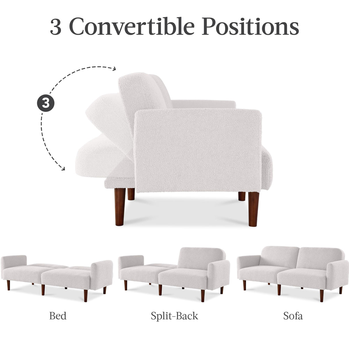 Best Choice Products 77" Mid Century Modern Boucle Loveseat Sofa, Couch, Convertible Sofa Sleeper Bed w/Real Wood, Removable Armrest - Frost Gray Best Choice Products