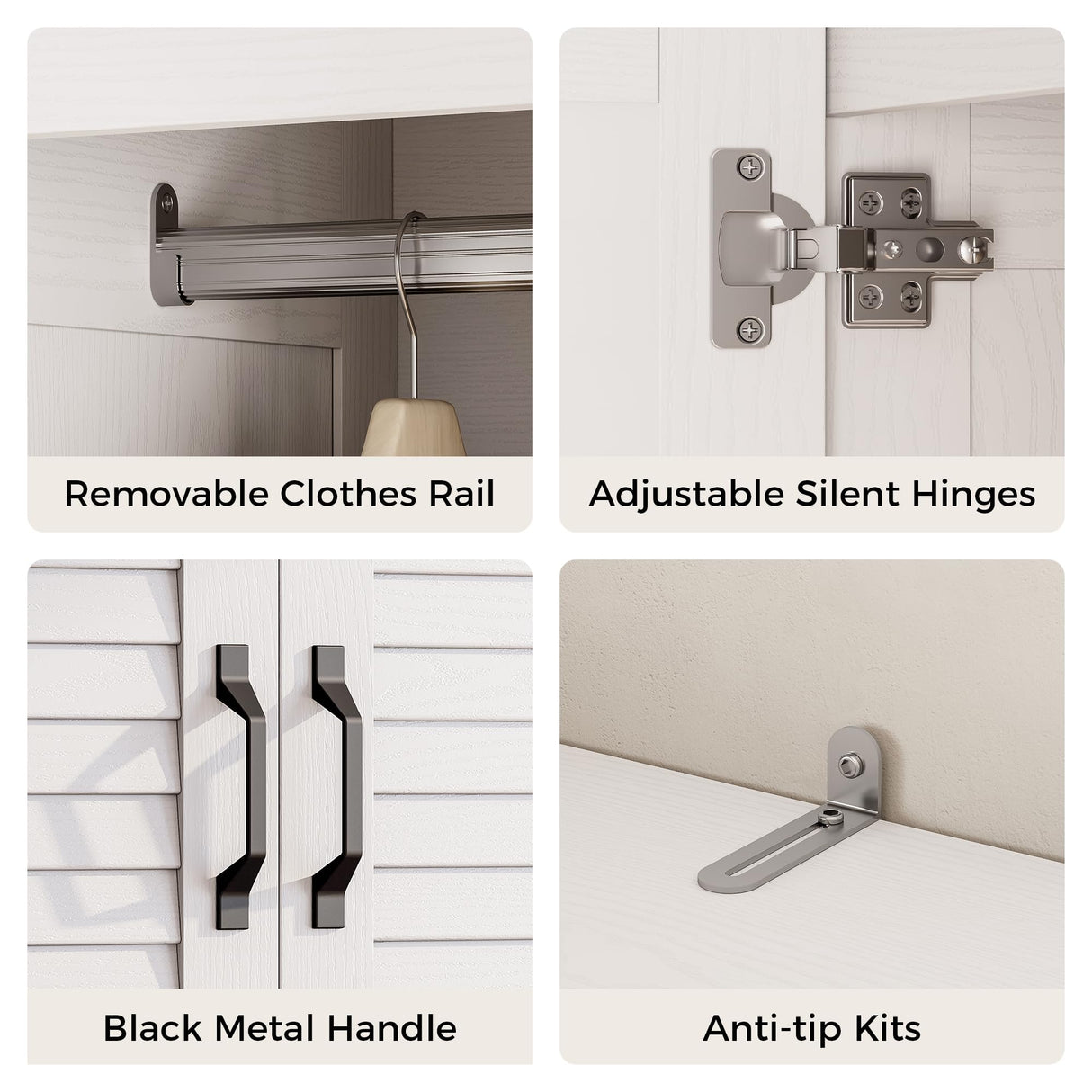 IRONCK Armoire Wardrobe Closet, 70.87" H Wooden Bedroom Armoire with 2 Louvered Doors, 2 Drawers and Shelves, Large Freestanding Clothing Storage Cabinet, White IRONCK