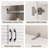 IRONCK Armoire Wardrobe Closet, 70.87" H Wooden Bedroom Armoire with 2 Louvered Doors, 2 Drawers and Shelves, Large Freestanding Clothing Storage Cabinet, White IRONCK