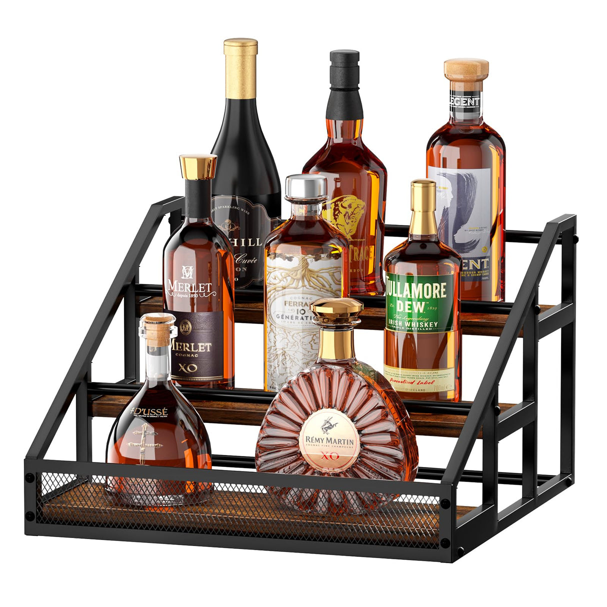 B4Life 3-Tier Liquor Bottle Display Shelf for Whiskey and Spirits - Retro Bar Shelves B4Life