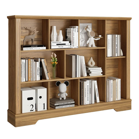 Vividwood 10-Cube Storage Organizer &TV Stand with Adjustable Shelf, Farmhouse Cube Bookcase with Fluted Front Trim for Living Room, Bedroom & Home Office – Rustic Brown Vividwood