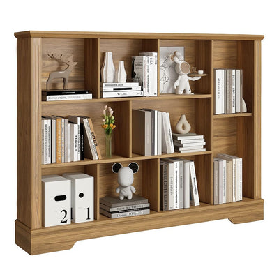 Vividwood 10-Cube Storage Organizer &TV Stand with Adjustable Shelf, Farmhouse Cube Bookcase with Fluted Front Trim for Living Room, Bedroom & Home Office – Rustic Brown