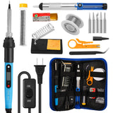 FEITA Soldering Iron Kit for Electronics, 14 in 1 Welding Tools Kit with Switch 80W LCD Adjustable Temperature Solder Iron, 2 Solder Wire, Flux, 5 Soldering Tips, Desoldering Pump, Stand, Tweezers FEITA