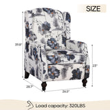 PALLOME Upholstered Wingback Recliner Chair, Mid Century Modern Manual Push Back Recliner for Living Room, Bedroom (2, Blue Floral) PALLOME