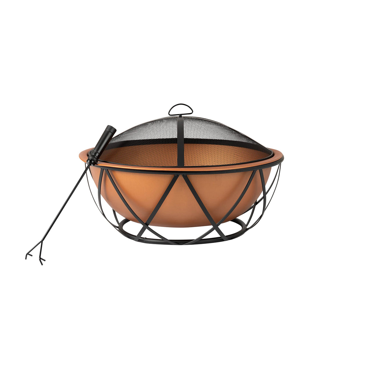 Fire Sense 62241 Fire Pit Barzelonia Copper-Look Wood Burning Lightweight Portable Outdoor Firepit Backyard Fireplace Camping Bonfire Included Screen Lift Tool & Cooking Grate - Round - 26" Fire Sense
