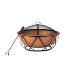Fire Sense 62241 Fire Pit Barzelonia Copper-Look Wood Burning Lightweight Portable Outdoor Firepit Backyard Fireplace Camping Bonfire Included Screen Lift Tool & Cooking Grate - Round - 26" Fire Sense