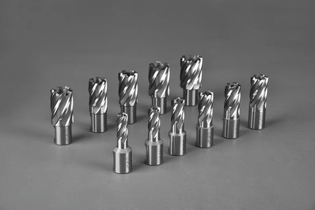 Annular Cutter Set 13 pcs JESTUOUS 3/4 Inch Weldon Shank 1 Cutting Depth and Cutting Diameter from 7/16 to 1-1/16 for Mag Drill Press HSS Standard Kit Two Flat with 2 Pilot Pins JESTUOUS