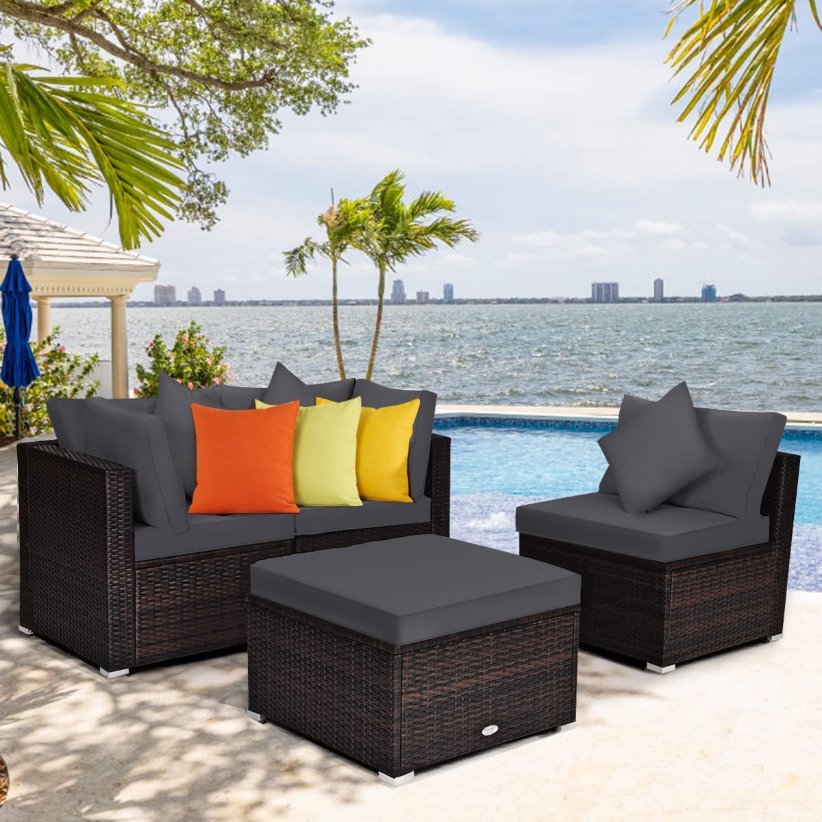 9 Pack Patio Cushion Covers Set Outdoor Furniture Cushion and Pillow Cover Replacement Fit for 5 Pieces 4-Seater Wicker Rattan Patio Sectional Sofa Chair Couch Set,Dark Gray-Cover Only (Large) ClawsCover