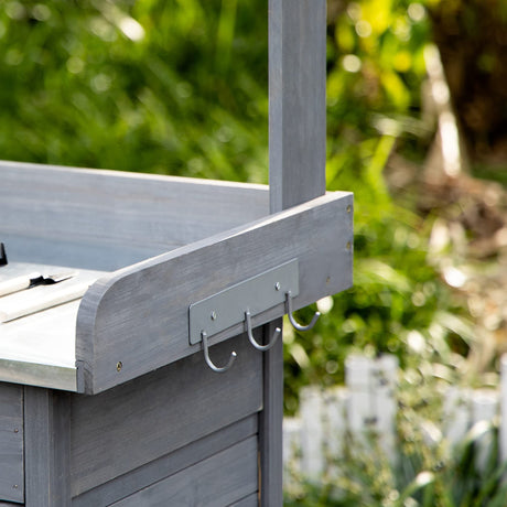 Outsunny Outdoor Potting Bench Table, Garden Work Station with Storage Cabinet, Open Shelf and Steel Tabletop, Gray Outsunny