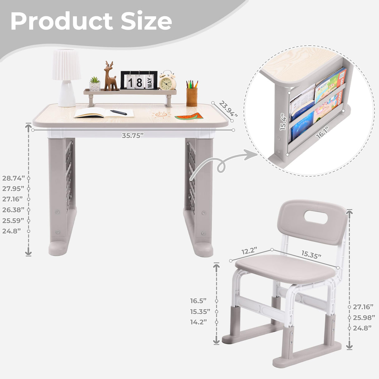 DOREROOM Kids Desk and Chair Set, Multi-Activity Children Study Table and Chair Set with Bookshelf for Home/Classrom, Height Adjustable, Graffiti Desktop, Removable Storage Rack for Toddler Ages 3-12 DOREROOM