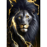 SENQAO Diamond Art Kits Black Lion 5D Diamond Art Kit Full Round Drill Painting Kit for Adults Beginner Lightning Painting with Diamonds Animal for Adults Home Wall Decor 30x40cm/11.8x15.7in SENQAO
