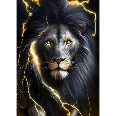 SENQAO Diamond Art Kits Black Lion 5D Diamond Art Kit Full Round Drill Painting Kit for Adults Beginner Lightning Painting with Diamonds Animal for Adults Home Wall Decor 30x40cm/11.8x15.7in