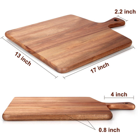 Gtencemen Large Acacia Wood Cutting Board with Handle Wooden Charcuterie Board Kitchen Chopping Block for Meat Cheese Vegetable Bread Fruit Serving Boards Wood Butcher Block Carving Board, 17" X 13" Gtencemen