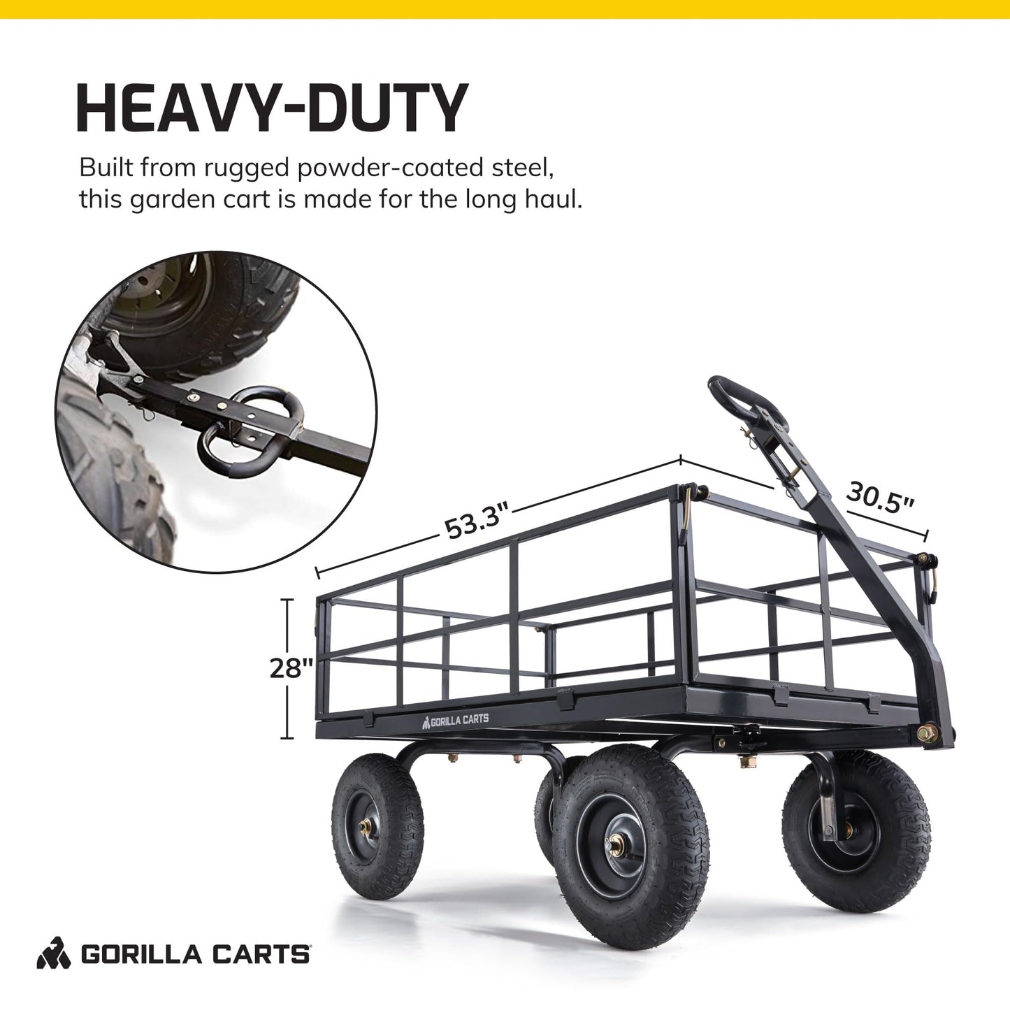 Gorilla Carts Heavy Duty Utility Cart, All Terrain Garden Wagon, 1200 Lb, Black