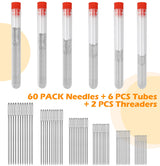 FIVEIZERO 60 PCS Large Eye Sewing Needles, 6 Sizes Hand Sewing Needles, Leather Needle Embroidery Thread Needle, Stainless Hand Quilting Needles with Threaders for Hand Sewing Art Crafts FIVEIZERO