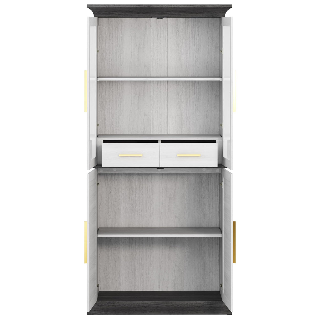 BELLEZE 72" Tall Kitchen Pantry, Large Storage Cabinet with Doors and Shelves, 2 Built-in Drawers, Freestanding Hutch Cabinet with Storage for Kitchen,Dining Room and Living Room (White) BELLEZE