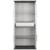 BELLEZE 72" Tall Kitchen Pantry, Large Storage Cabinet with Doors and Shelves, 2 Built-in Drawers, Freestanding Hutch Cabinet with Storage for Kitchen,Dining Room and Living Room (White) BELLEZE