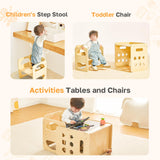 2 in 1 Montessori Weaning Table and Chair Set, Wooden Toddler Table and Chair Set with Blackboards, Adjustable Height Chair Step Stool,1-3 Year Old Kids Montessori Furniture for Boys and Girls Yojoker