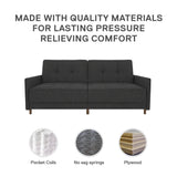 DHP Andora 76 Inch Futon Sofa Bed, Modern Upholstered Couch Sleeper with Button Tufted Back and Seat, Grey DHP