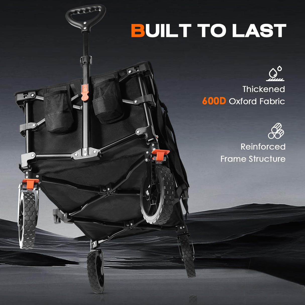 Navatiee Collapsible Folding Wagon, Heavy Duty Utility Beach Wagon Cart with Side Pocket and Brakes, Large Capacity Foldable Grocery Wagon for Garden Sports Outdoor Use, S1 Navatiee