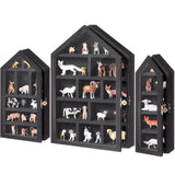 DoubleFill Set of 3 Shadow Cubby Boxes Wooden House Shaped Display Shelf 10 x 15 Inch Large Wall Mounted Display Storage Shelves for Mini Figures Curio Trinket Medals Crafts Collections(Black) DoubleFill