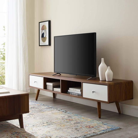 Modway Transmit 70" Media Console Wood TV Stand, 70 Inch, Walnut White Modway