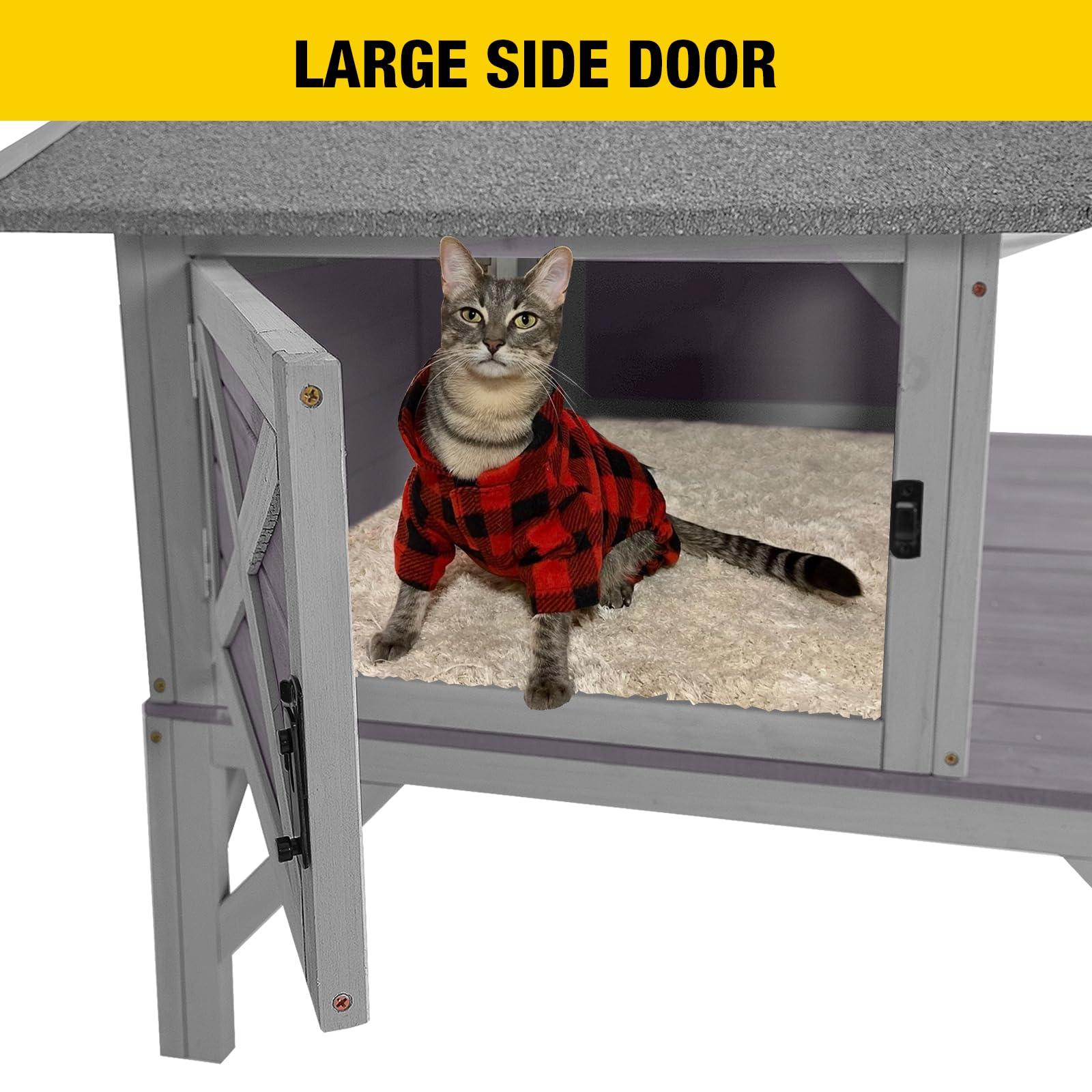 Outdoor Cat House Feral Kitty Shelter with Large Opening Roof Wooden Weatherproof Cat Shelter for Winter,Escape Door - WoodArtSupply