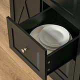 HOMCOM Rolling Kitchen Island with Storage, Kitchen Cart with Wood Top, 3 Drawers and 2 Barn Door Style Cabinet, Adjustable Shelves, Spice Rack, Black HOMCOM