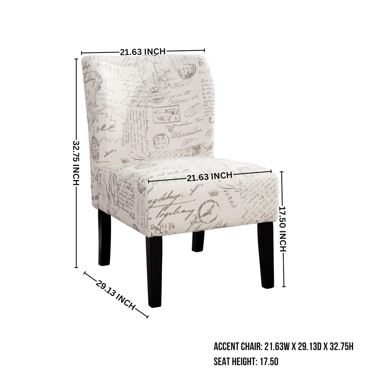 Roundhill Furniture Capa Print Fabric Armless Contemporary Accent Chair, Script Roundhill Furniture