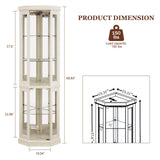 XUWANSHANG Corner Curio Cabinets,Lighted 3-Side Glass Display Curio Cabinet, Curved Wood Corner Cabinet,Curio Cabinets with Glass Doors,Adjustable Shelves,Curio Cabinet for Living Room,Antique White XUWANSHANG