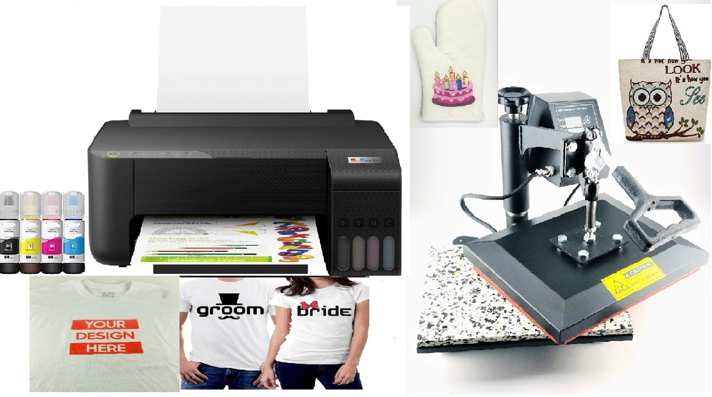 PC Universal Super-Tank Wireless Sublimation Printer Bundle for Custom T-Shirt/Glove/Tote Bag Design - Up to 10,000 Pages Yield/Bundle with Flat Board Press Machine & All Accessories