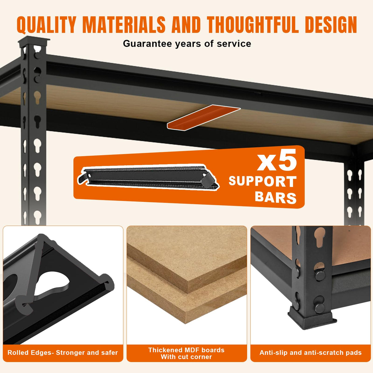 BIG RED Storage Shelving Unit, 5-Tier Adjustable, Heavy Duty Metal Garage Shelves/Utility Rack for Kitchen, Pantry, Basement, Bathroom, Laundry - 2,000 lbs Capacity, Black, 72" H x 48" W x 18" D BIG RED