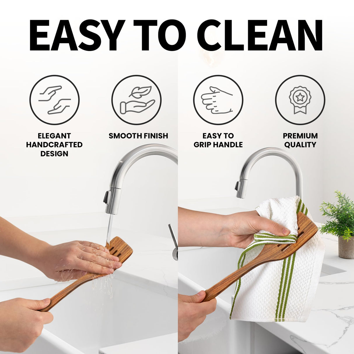 Zulay Kitchen Premium Slotted Spatula - Durable Teak Wooden Spatula For Cooking, Flat Wooden Spatula For Kitchen Use, Smooth Finish Natural Teak Spatula, Non-Stick Wooden Spatula Zulay Kitchen