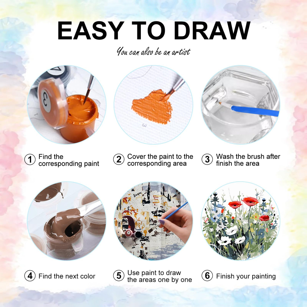 Yezavesu Flower Framed Paint by Numbers Kit for Adults Beginner & Kids Ages 8-12, Wildflowers Paint by Number Without Easel, DIY Adult Paint by Numbers Flowers for Home Wall Decor Gift 10x 10 inch Yezavesu