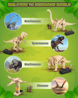 Poraxy Dinosaur Toys, 4 in 1 STEM Kits for Kids Age 8-10, Toys for Ages 8-13, Educational Science Building Projects, 3D Wooden Puzzles Robot Crafts, Gifts for Boys Girls 7 8 9 10 11 12 13 Year Old Poraxy