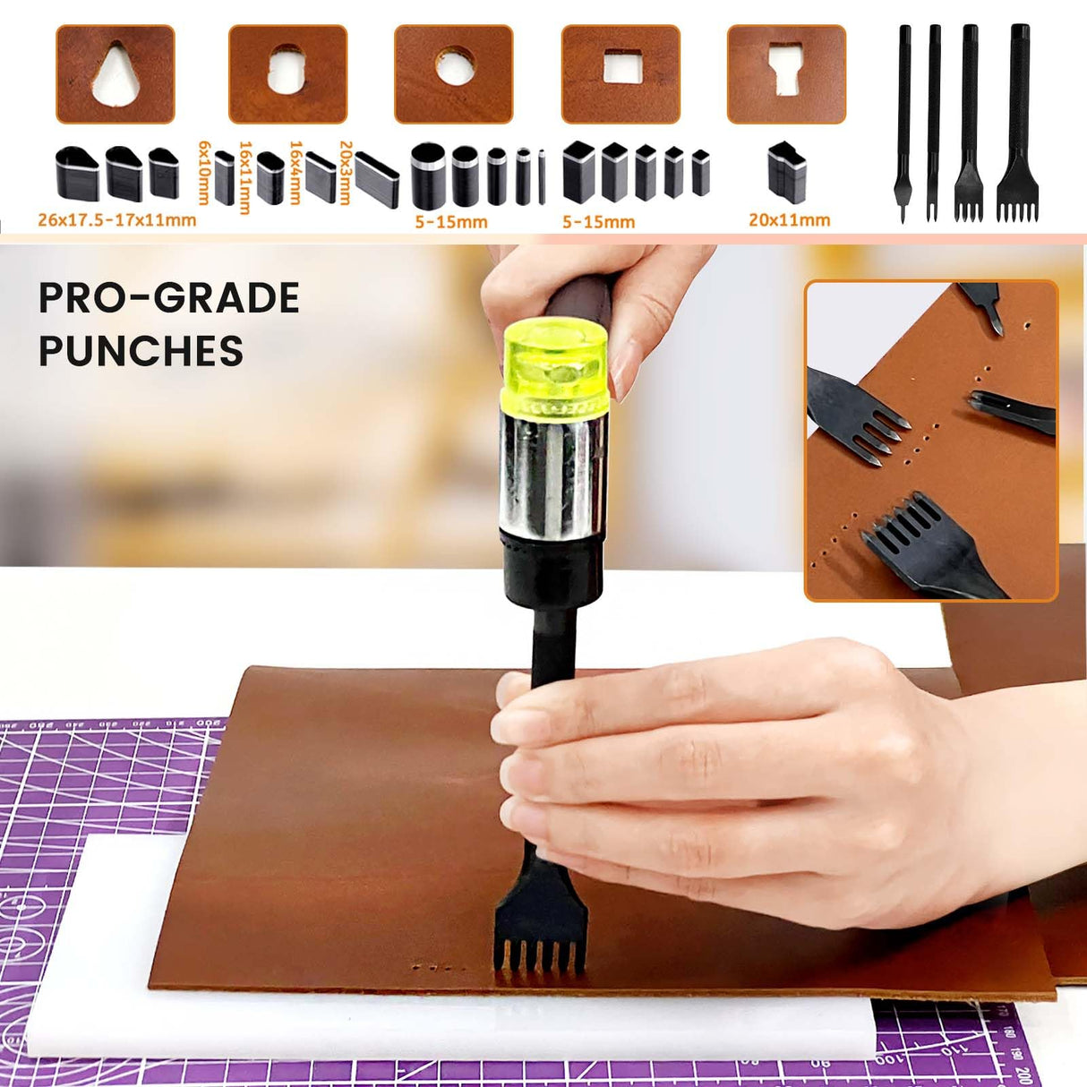 Daily Treasures 73pcs Leather Craft Kits with Portable Handbag, Leather Working Kit with 18 Punch Tool,Tracing Wheel,7 in 1 Groover,Awl,Waxed Thread,Needles,Tools for DIY Polishing Sewing Cutting Daily Treasures