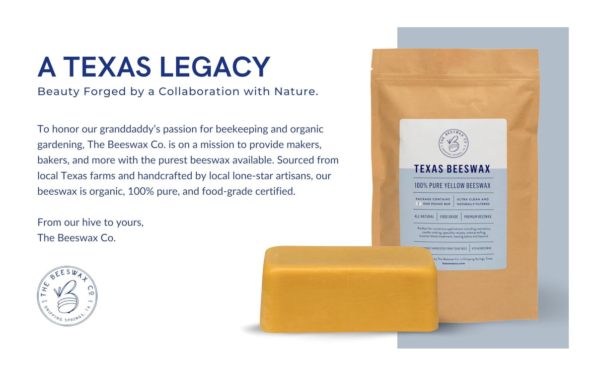 The Beeswax Co Pure Texas Beeswax Block - Ultra Clean - Naturally Filtered & Honey Scented - Premium Food Grade Yellow Beeswax For Candles, Butcher Blocks, Etc - Organic Bees Wax Bars - 1lb B