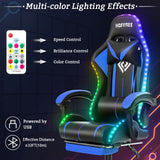 HOFFREE Gaming Chair with LED RGB Lights with Massage and Footrest Ergonomic Computer Chair High Back Video Game Chair with Adjustable Lumbar Support Linkage Armrest Blue and Black HOFFREE