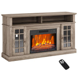GarveeTech Farmhouse Electric Fireplace TV Stand for TVs up to 58", Entertainment Center with 23" Electric Fireplace Remote Control, TV Console Cabinet with Open Storage Shelves for Living Room, Wood GarveeTech