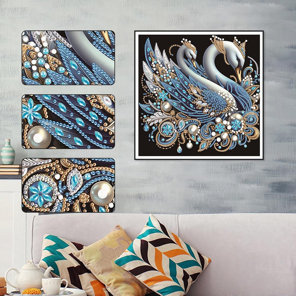 Anuver Diamond Painting Kits for Adults Swan, 5D Special Shape Crystal Rhinestones Diamond Painting for Beginners, Diamond Art Kits for Home Wall Decoration, 12×12 Inch Anuver