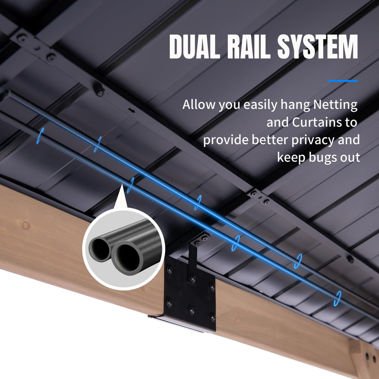 FAB BASED 12x20FT Hardtop Wood Gazebo, Natural Solid Cedar Frame Gazebo with 2-Tier Vented Roof, Outdoor Metal Canopy Pavilion with Netting & Curtains for Deck, Garden, Backyard, Lawn (Khaki) FAB BASED