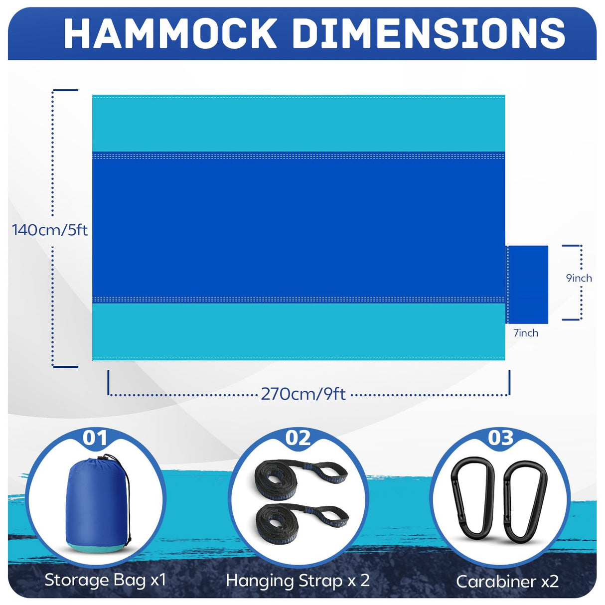 Camping Hammock Lightweight, Portable Hammocks Parachute Hammock with Two Tree Straps, Single or Double Travel Swing Nylon Camp Hammocks, Outdoor Essentials for Beach Backpacking Hiking, Blue PUPTILY
