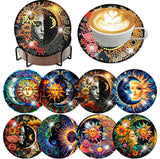 ijbnhd 8 Pcs Sun & Moon Diamond Art Coasters with Holder-DIY Sun & Moon Diamond Painting Coasters 5D Art Coaster with Cork Pads for Adults for Holiday Gift ijbnhd